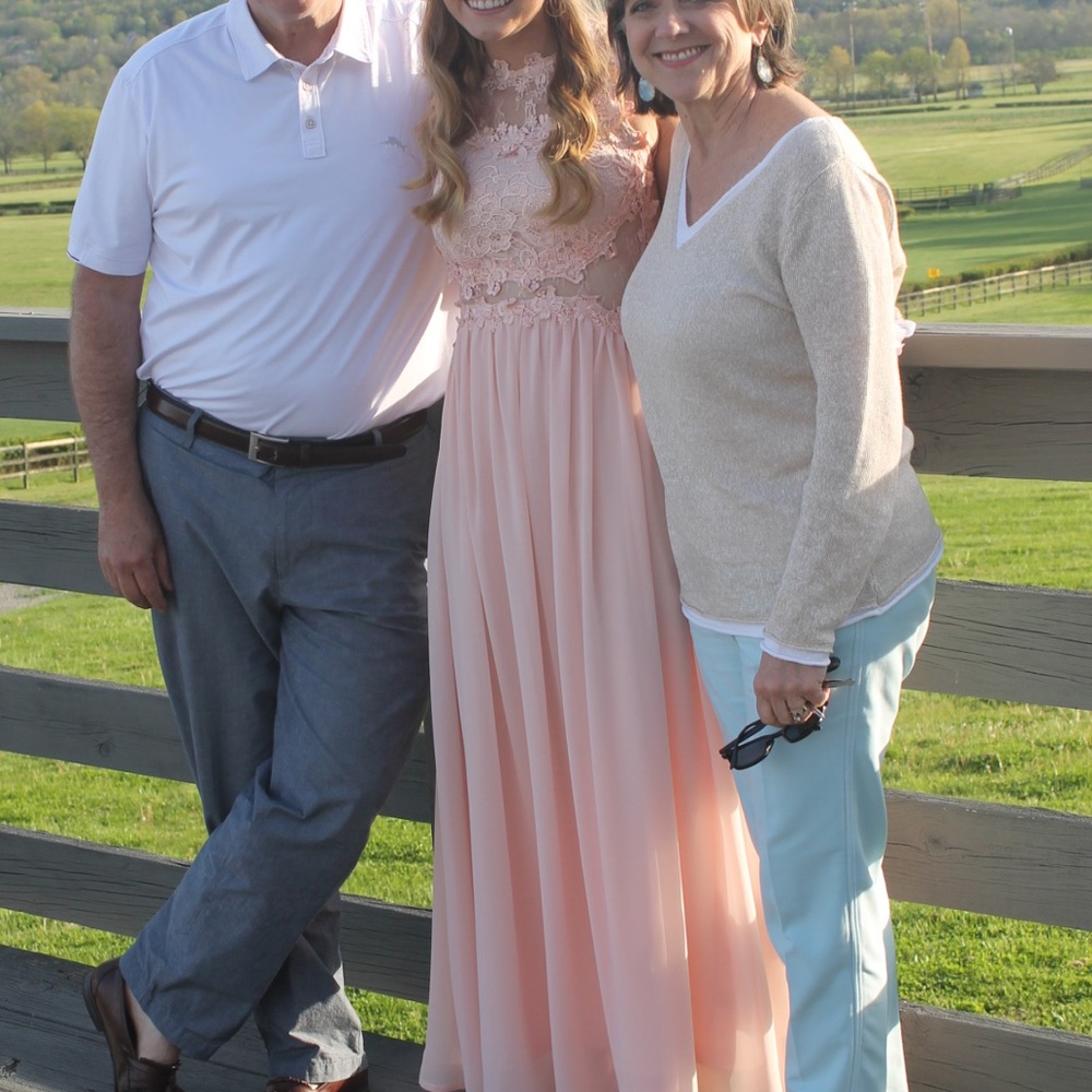 Pink prom dress with lace top